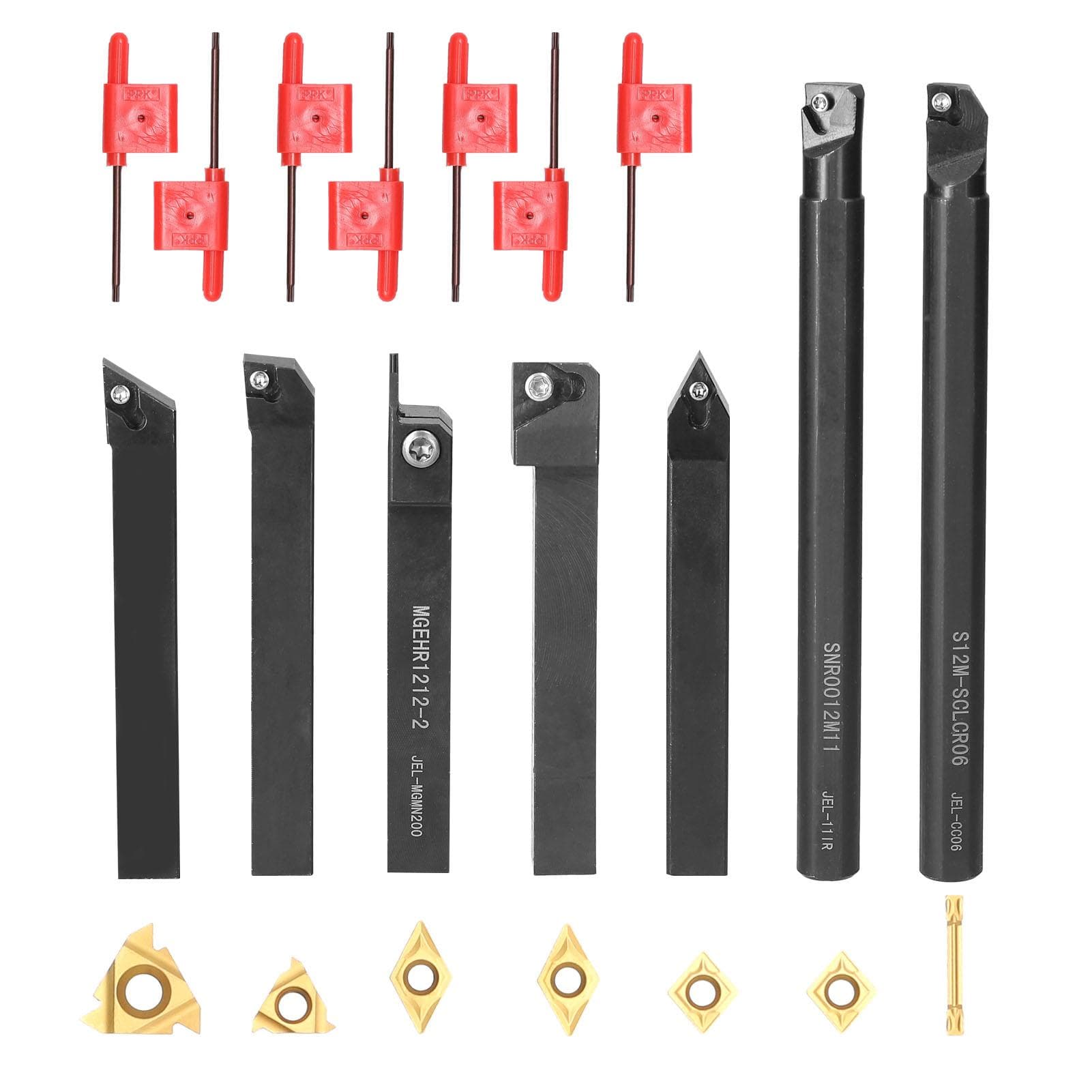 7pcs 12mm Shank Diameter Lathe Turning Tool Holder Boring Bar Inserts Set for Processing Steel Parts multicolour