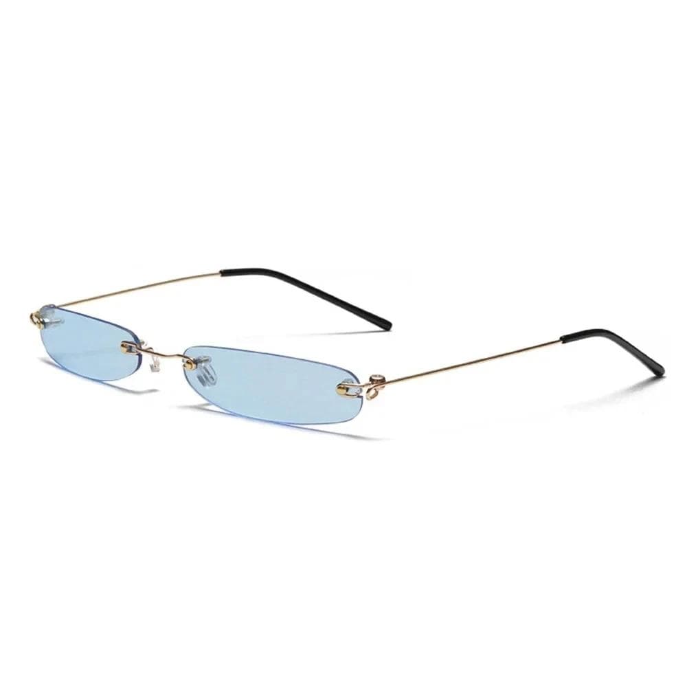 XaYbZc Narrow Sunglasses Rimless Rectangular Sun Glasses For Men Women Small Face Summer Red Blue Black As Picture