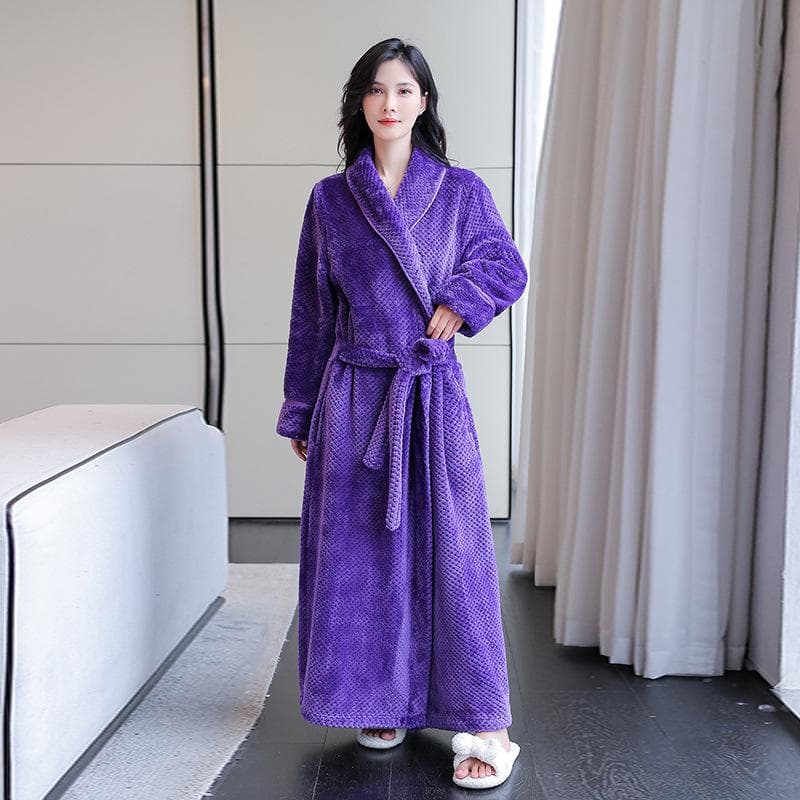 Warm Autumn and Winter Autumn Robe Thickened Flannel Bathrobe Long Pajamas Women's Home Dressing Gown Fleece Bathrobe Solid Color 3XL