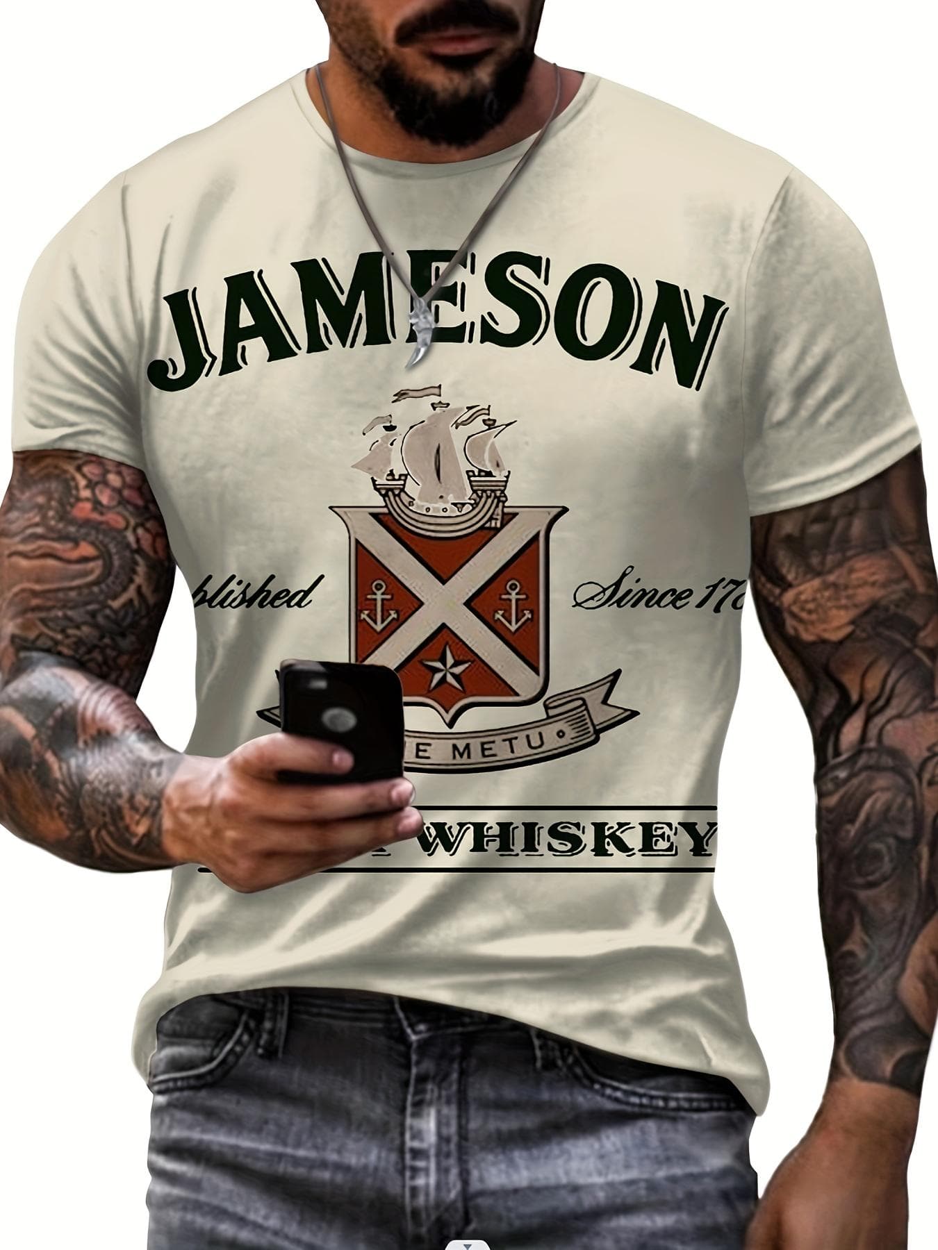 Jameson Whiskey 3D Print Men's T-Shirt - Stylish & Comfortable Short Sleeve Tee for Summer, Casual Wear M