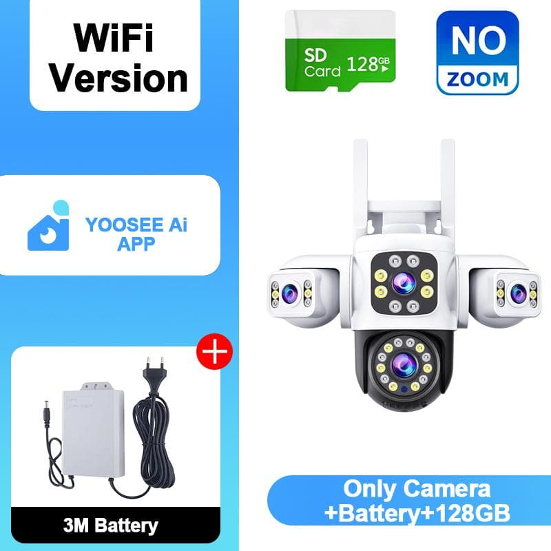 YOOSEE Ai APP Outdoor 10x ZOOM WiFi CCTV Camera HD 20MP Night Vision Two-Way Dialogue Security Camera Waterproof Sunproof Remote Viewing NO ZOOM+Battery+128GB