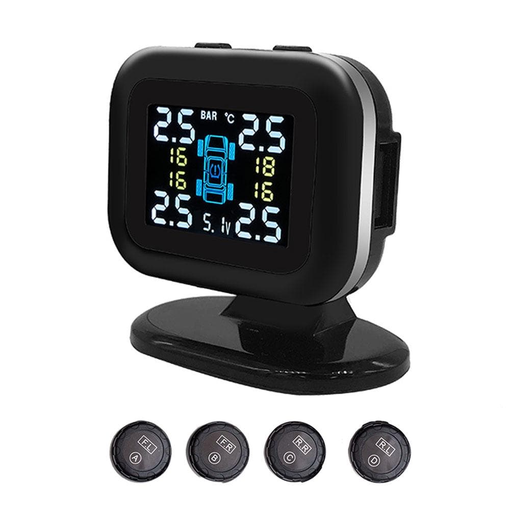 Car TPMS Tire Pressure Monitoring System Mini USB Tire Pressure Monitor Detector with 4 External black
