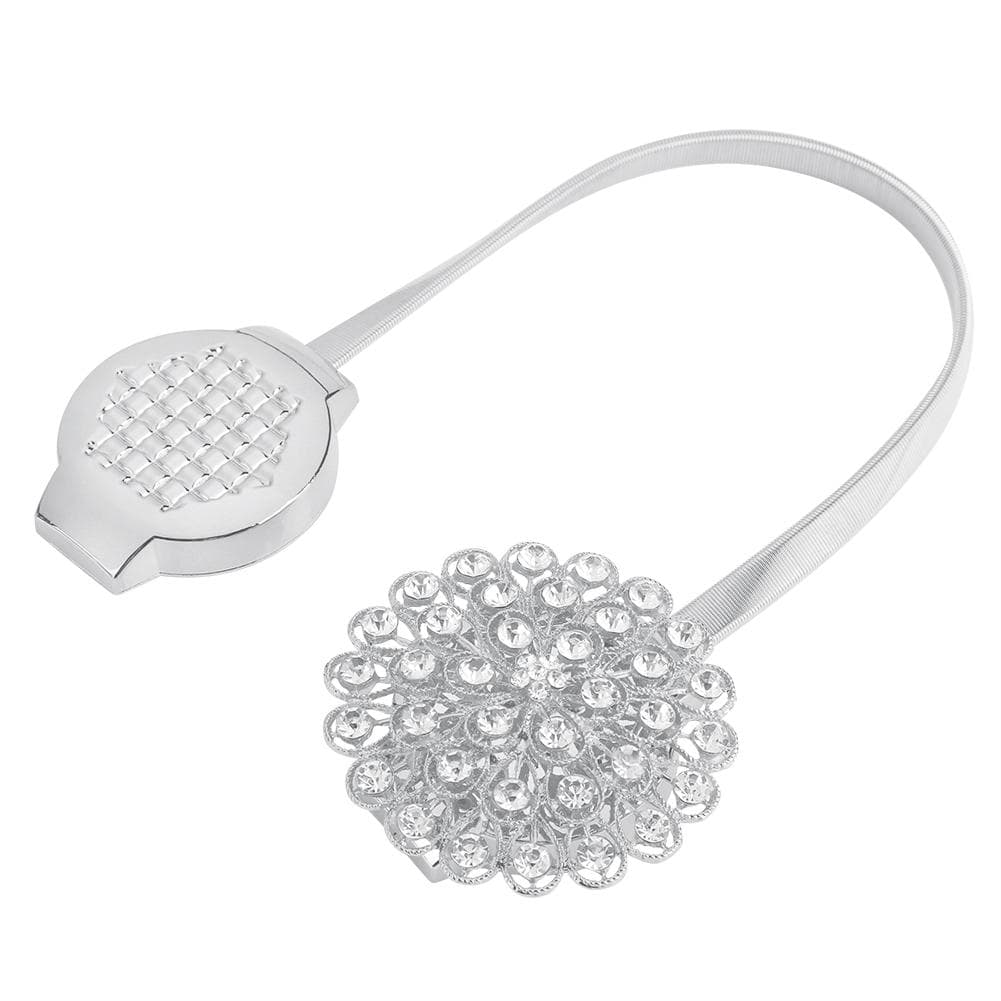 Magnetic Window Curtain Tieback Adjustable Crystal Buckle Holder Holdback Home Decor #2 silver
