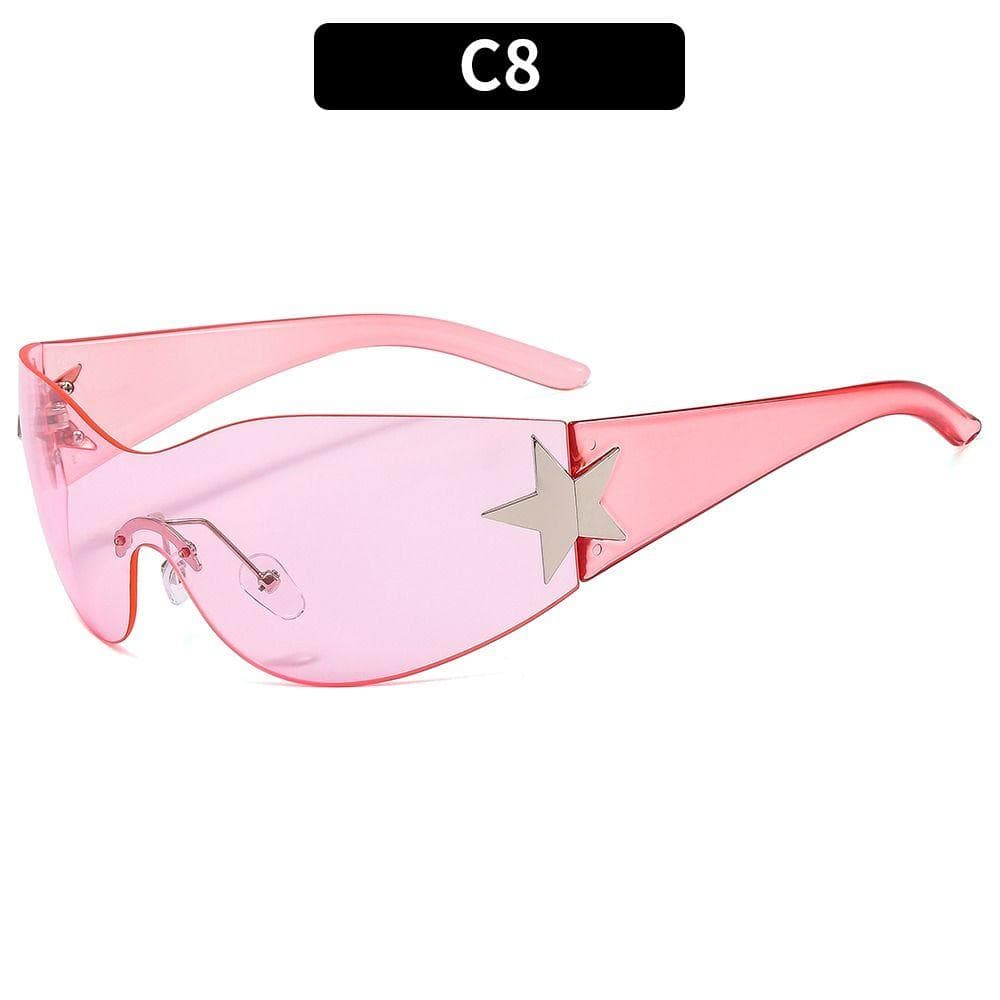 Trendy Oversized Rimless Punk Y2K Sunglasses for Women Men Wrap Around Sports Shades
