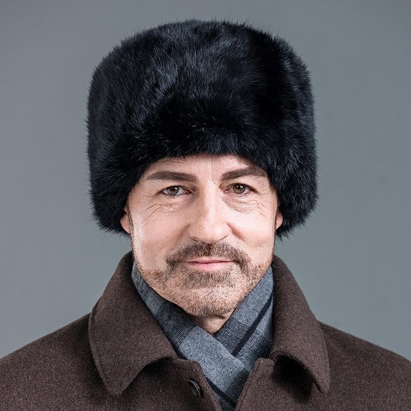 Rabbit Fur Hat for Men Winter Warm Windproof Snow Hats XL(60-61cm) black