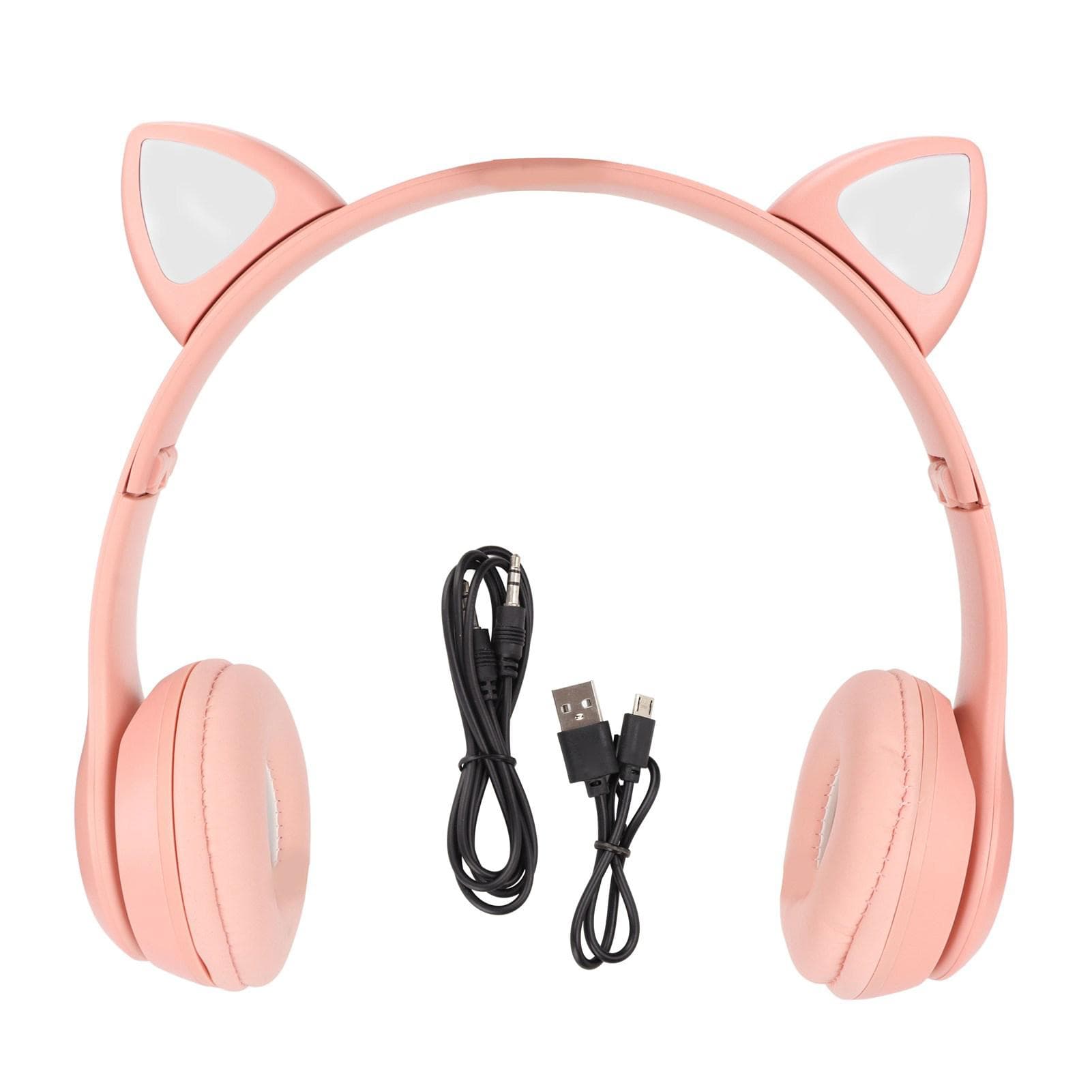 Bluetooth Headset Support Memory Card Foldable Cute Cat Ear Wireless Headphone with LED Light for pink