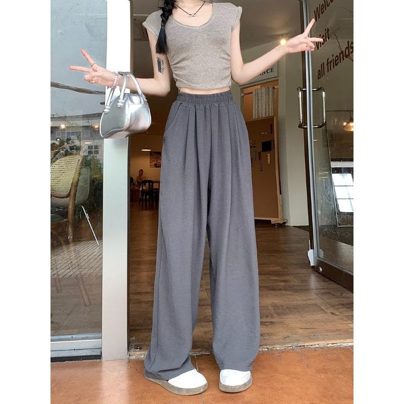 Blue Simple Casual Wide-leg Pants for Women New High Waist Drooping Small Summer Thin Cool Pants 4XL