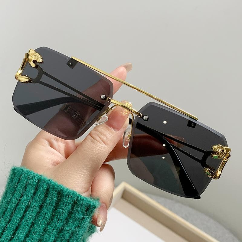 Rectangle Sunglasses for Men Women Rimless Square Shade Vintage Frameless Eyewear UV Protection
