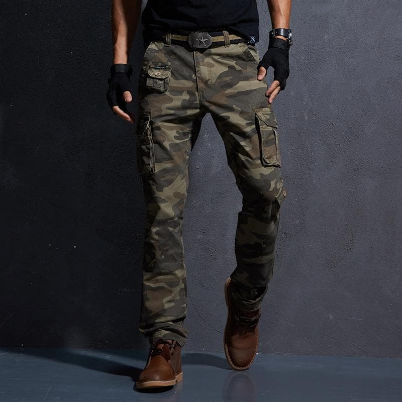 New Men Fashion Military Cargo Pants Slim Regualr Straight Fit Cotton Multi Color Camouflage Green Yellow Overalls 38 camouflage/yellow