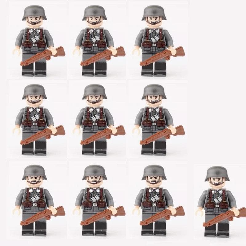 10pcs World War II WW2 Germany Army Soldiers Gun Weapon Building Blocks Kit Bricks Sets Classic Model Kids Toys
