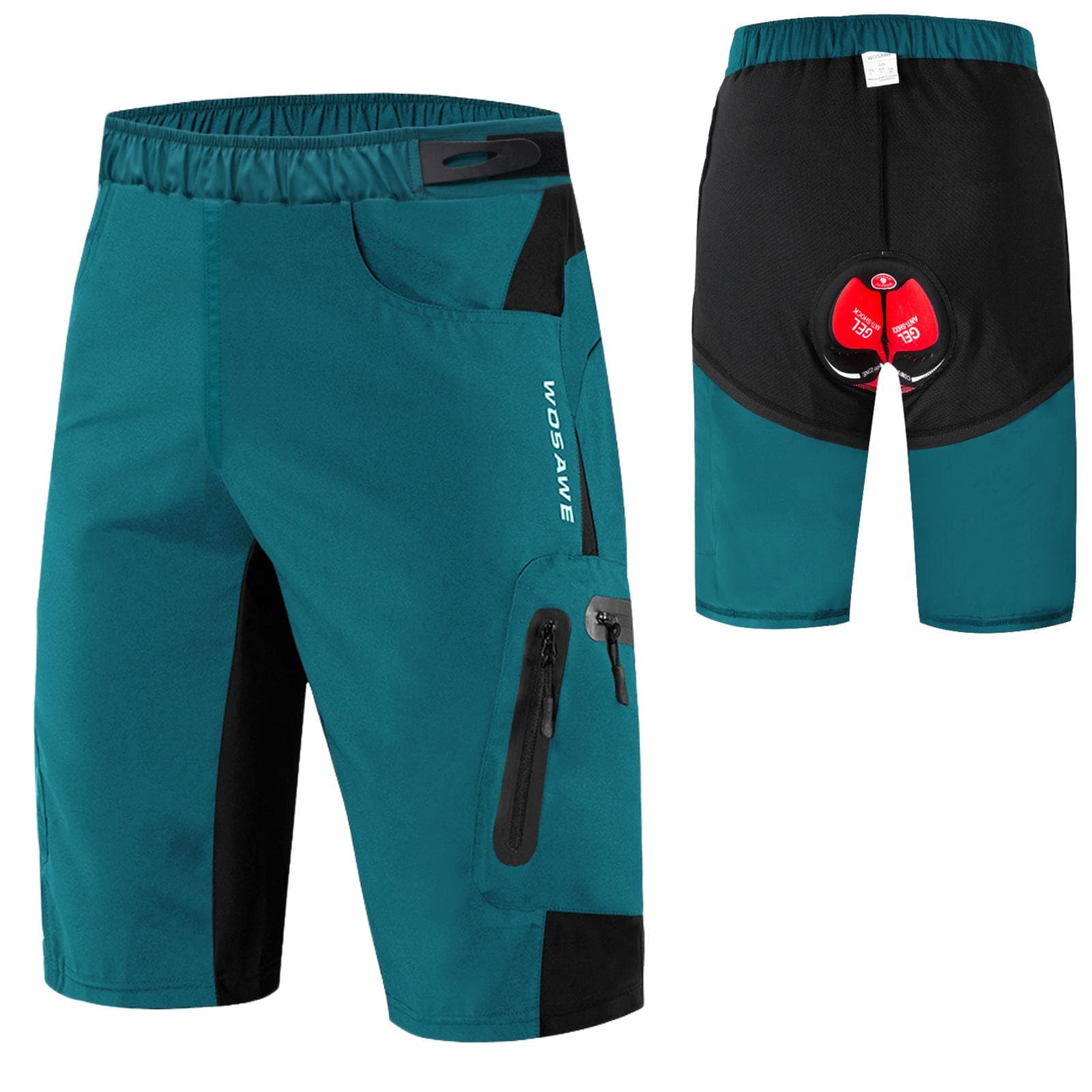 Men 2 in 1 Cycling Shorts Breathable Quick-Drying MTB Mountain Bike Baggy Shorts with 3D Padding M blue