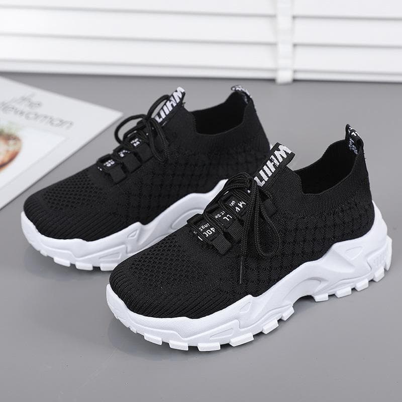 Ladies Shoes Ladies Sneakers Ladies Fly Knit Slip on Light Ladies Casual Shoes Daddy Shoes 41 black