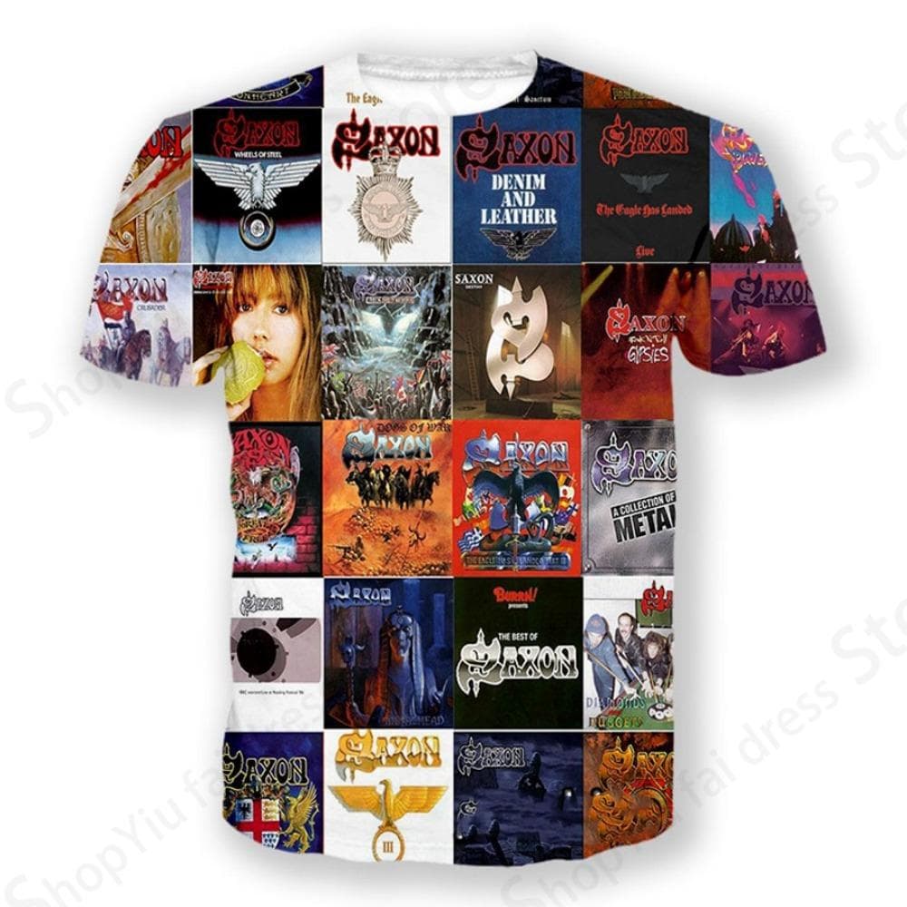 Rock Band Saxon Band 3d Print Tshirt Men Fashion T-shirt Hip Hop Tops Tees Men Clothes Heavy Metal Tops L