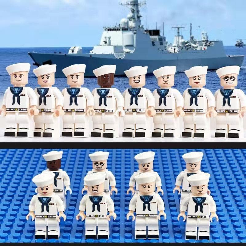 8pcs/lots Navy Army Soldiers Moc Guns Minifigures Building Bricks Compatible with Legoed Toys