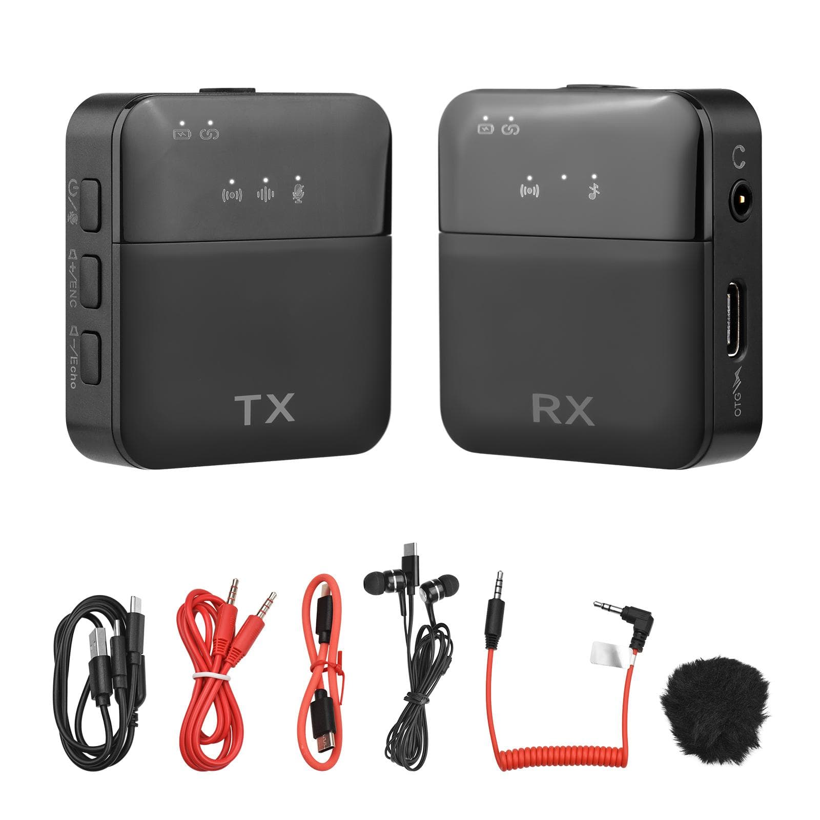 2.4G Mini Wireless Microphone System with 1Transmitter + 1 Receiver Omnidirectional Condenser one-trigger-one black
