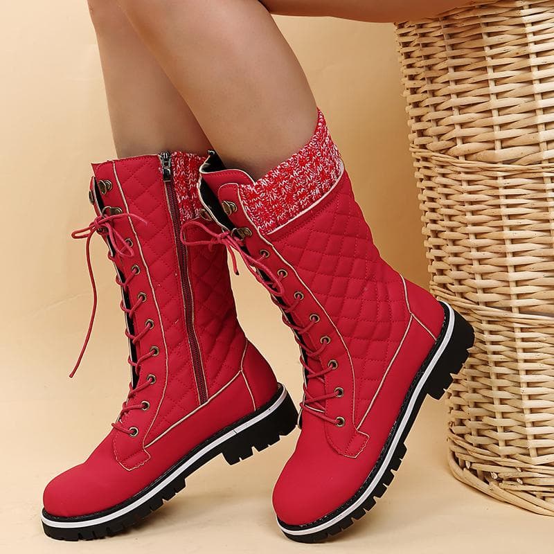 Winter Warm Snow Boot Women Shoes Platform Purple Furry Lace Up Shoes Plush Mid-calf Boots Big Size 43 37 red
