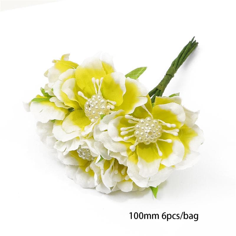 Yellow Series Artificial Flower Cherry Stamens Berries Bundle DIY Cake Christmas Wedding Gift Box W 25