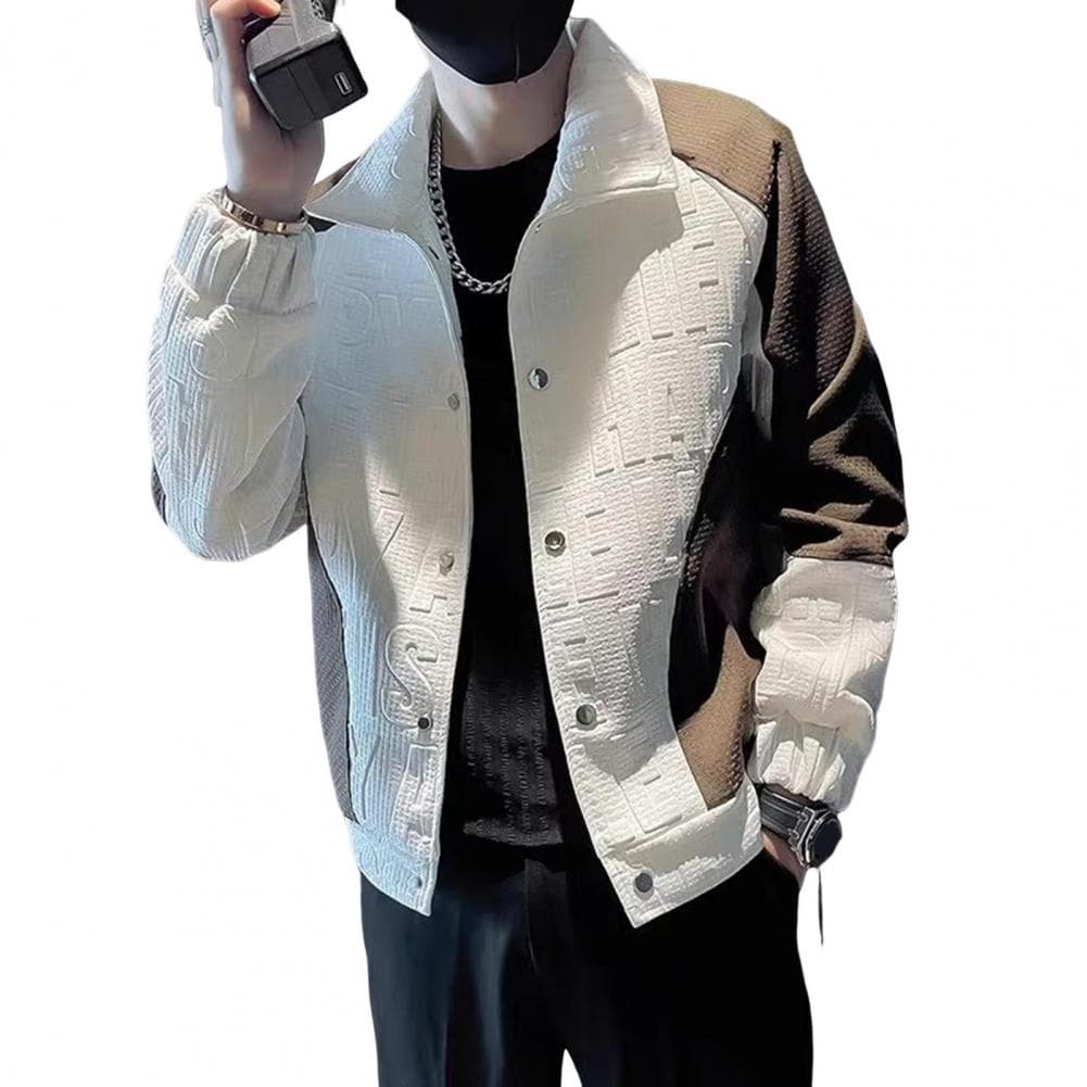 Long Sleeve Coat Men's Hip Hop Style Windproof Jacket with Color-blocked Design 3d Letter Patterns Street Fashion Coat for Men XL white