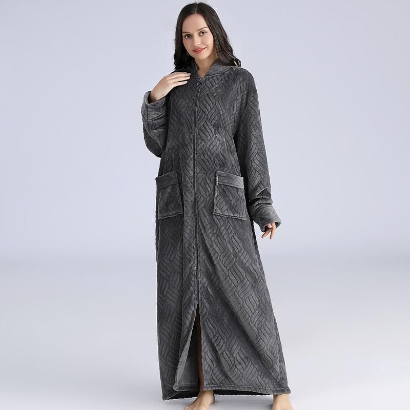 Women Winter Plus Size Long Warm Flannel Dressing Gown Pregnant Zipper Bathrobe Lovers Cozy Bath Robe Men Night Sleepwear XL