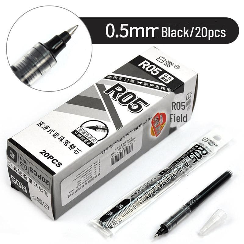 Snow White Quick-Dry 0.38mm Liquid Ballpoint Pen, Refillable, Large-Capacity for Office & Study 0.5mm Bullet Refill, R05 black