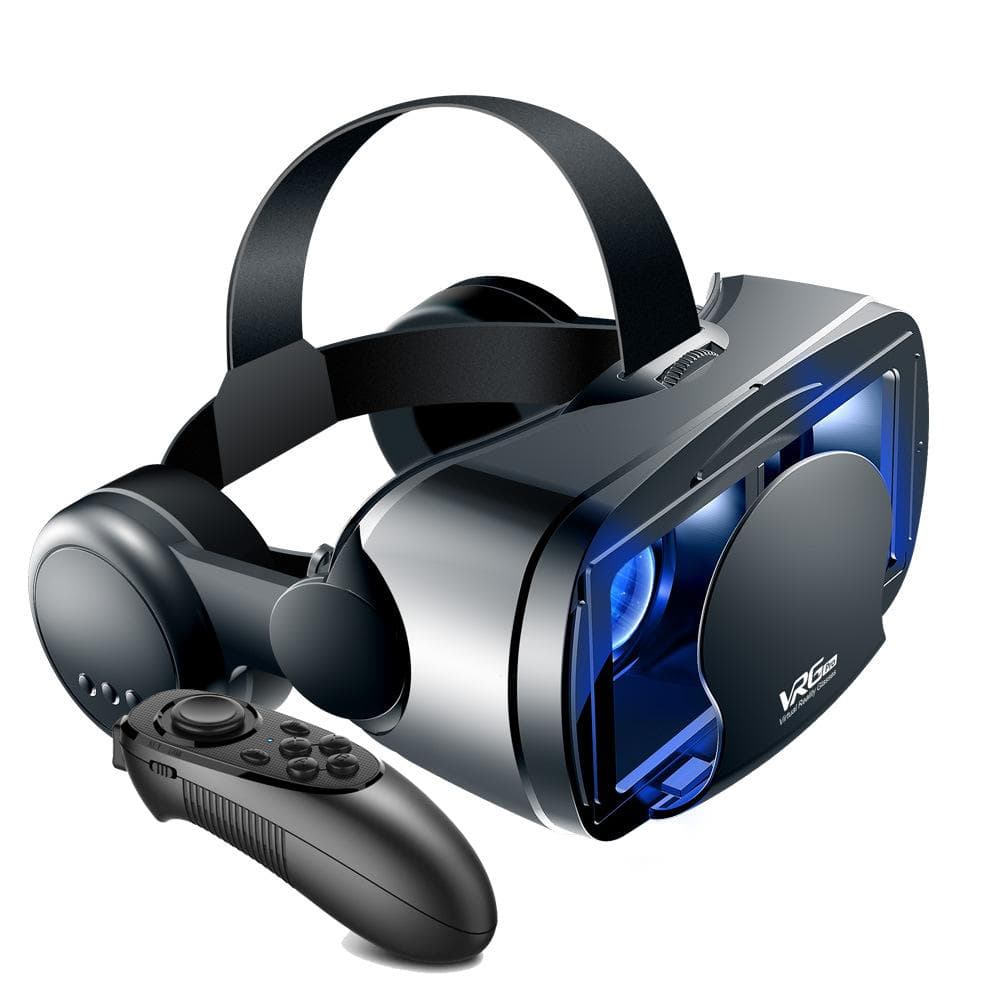 3D VR Smart Glasses Headset Virtual Reality Helmet Smartphone Full Screen Vision Wide Angle Lens with Controller Headset 7 Inch 052 black