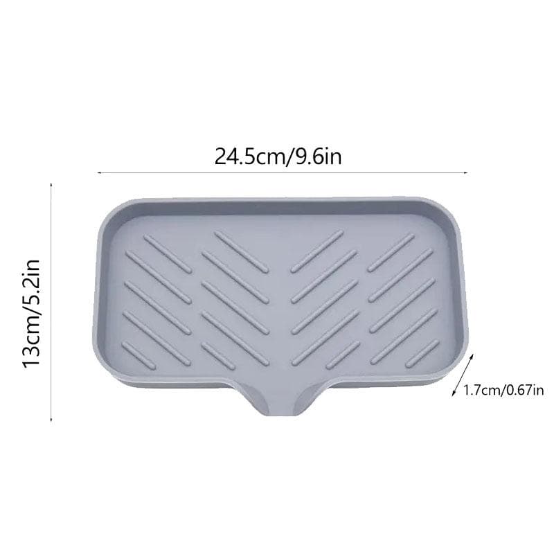 Sink Silicone Tray With Drain Soap Sponge Storage Holder Countertop Sink Scrubber Brush Soap Storage Rack Kitchen Organizer L grey