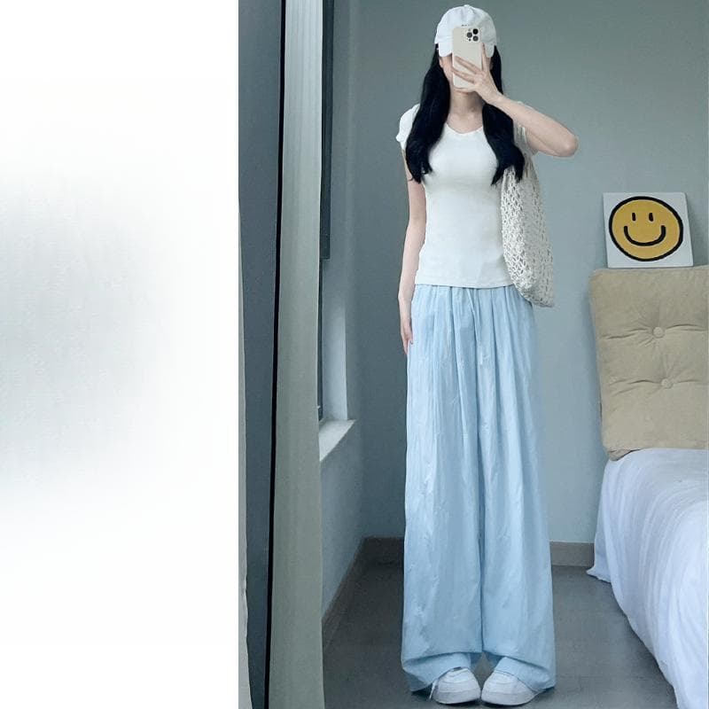 Pants Women's Summer New High Waist Loose Design Bow Embroidered Wide Leg Pants Thin XL