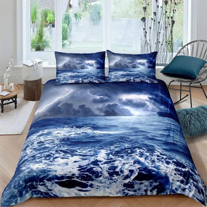 Beach Sea Wave Ocean Duvet Cover Sunset Hawaiian Palm Tree Wave Comforter Cover Tropical Island and Sea Beach Nature Theme Decor 200x200cm 3pcs