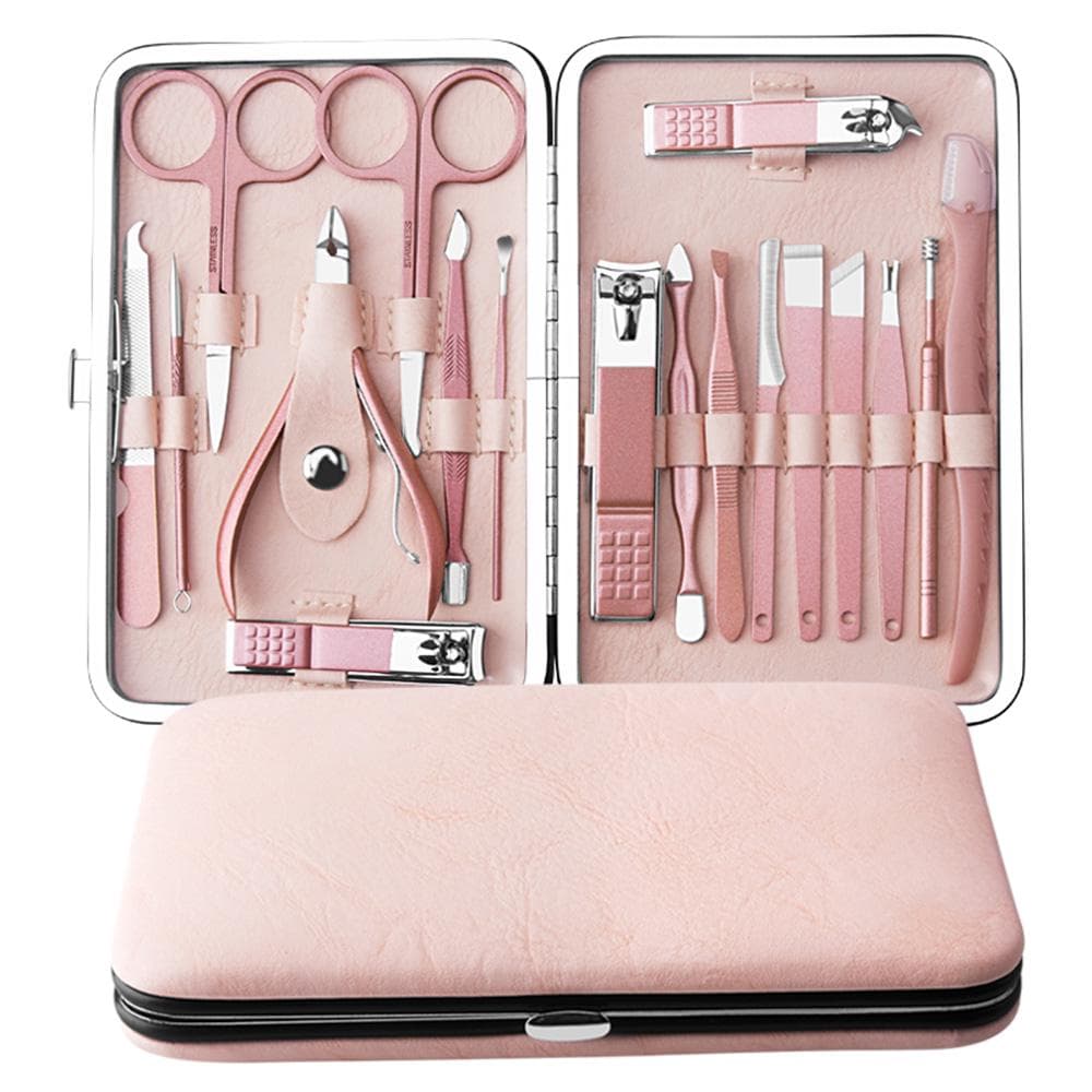 18pcs Professional Pedicure & Manicure Tool Kit Nail Clippers Set with Acne Needle Nail File rose gold