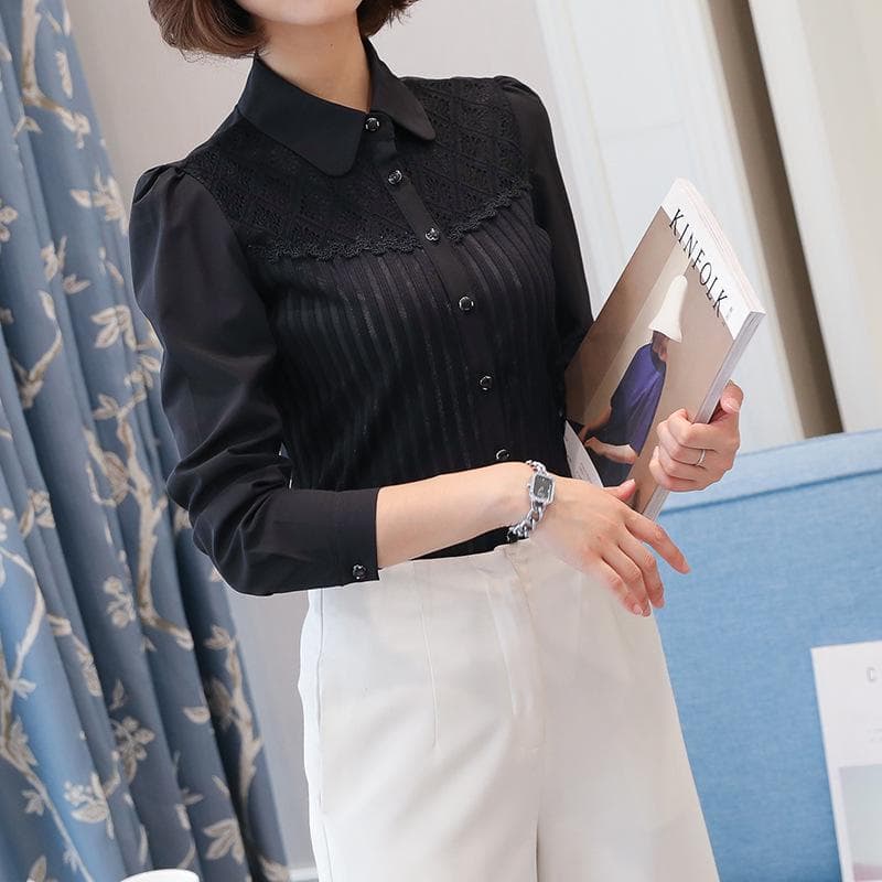Women's Casual Chiffon Long-Sleeve Slim-Fit Versatile Spring Shirt L