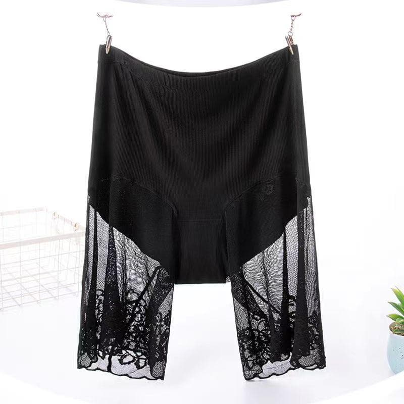 Safety Shorts For Women Summer Plus Size 5XL Solid Color High Waist Boxers Panties Sexy Lace Anti Chafing Pants 5XL Weight(90-115kg) black