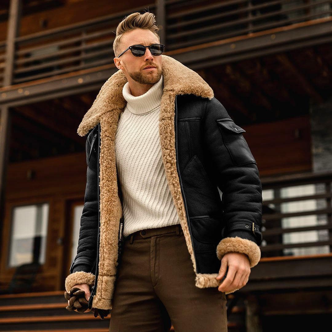 Men's Fur One-piece Thickened Mid-length Jacket Imitation Leather 5XL