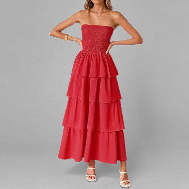 Spring New Women's Clothing Elegant and Elegant Strapless Fashionable Solid Color Dress for Women XL red