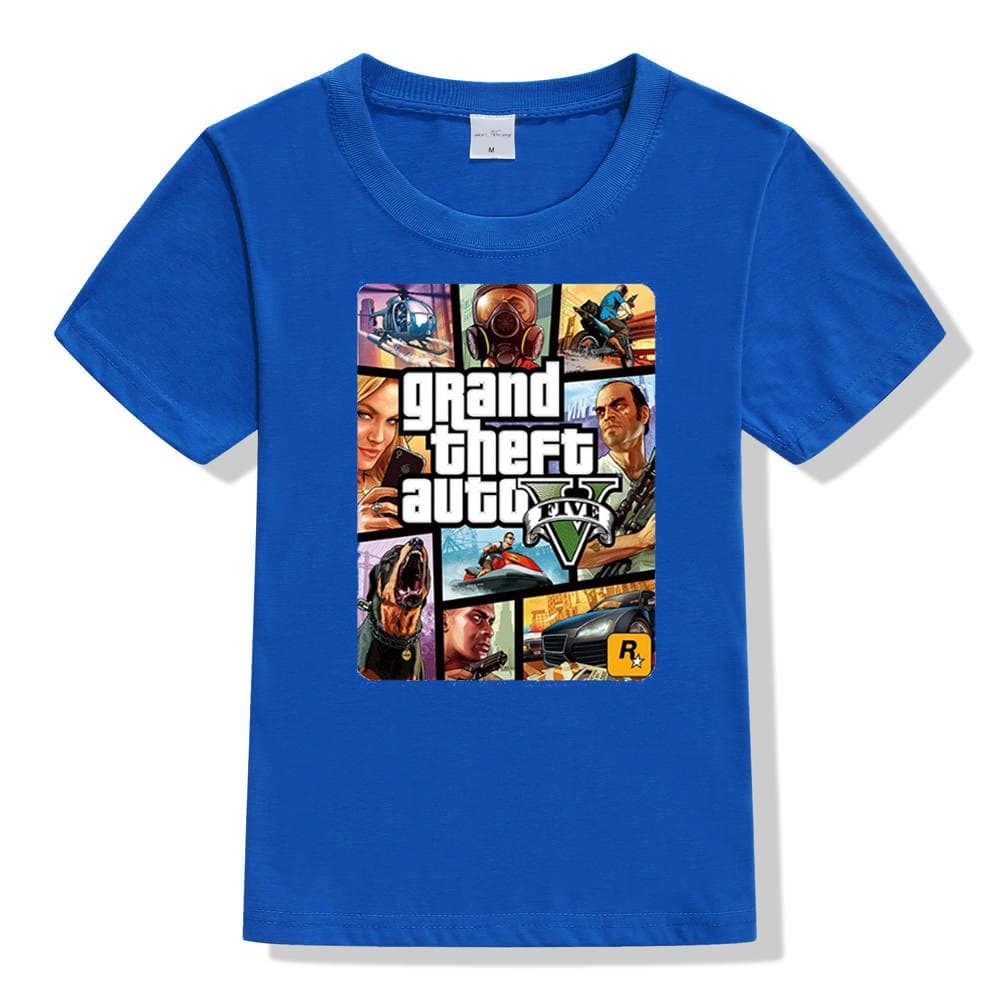 Summer Kids Boys Girls T Shirt 1 gta T-Shirt gta Street Fight Long with gta 5 clothes 6 blue