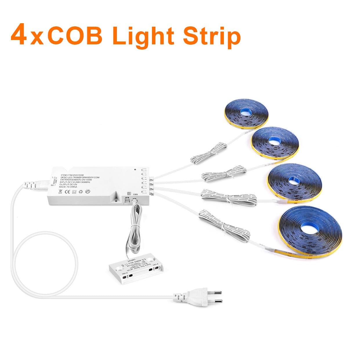 Double Door Sensor Control COB LED Strip Lights Smart Showcase Wardrobe Wine Cabinet Integrated Lighting Proximity Sensor Switch 4PCS-3M warm white