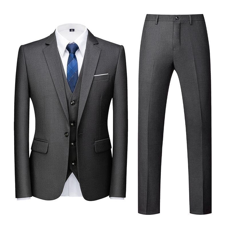 Formal Suit 3 Piece Set Suit for Men's Business Office Wedding Party Suit Blazer+Pant+Vest S dark grey
