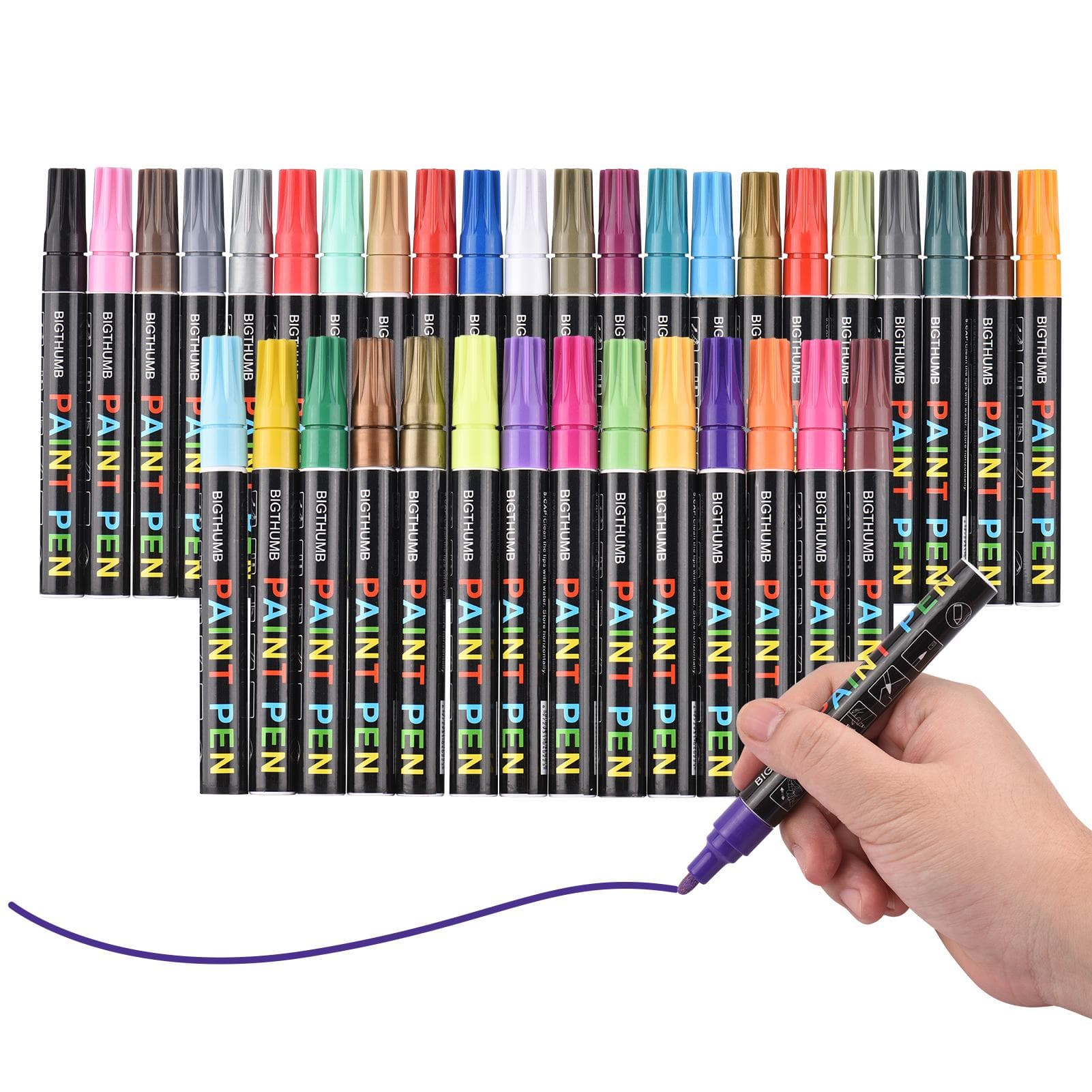 BIGTHUMB 36 Colors Paint Pens Oil-Based Paint Marker Set Waterproof Quick Dry for Rocks Painting 36 Colors