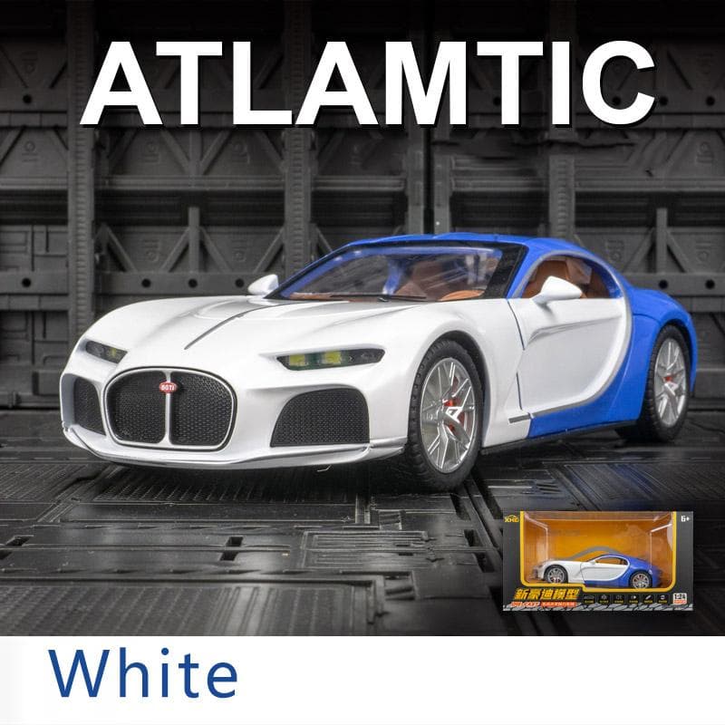 1/24 Scale Bugatti Atlantic Supercar Diecast Car Model Toy, Pull Back Toy Vehicle with Sound and Light for Kids Toddler Boys Girls Gift Collection 1/24-20x8x5.3cm white/blue