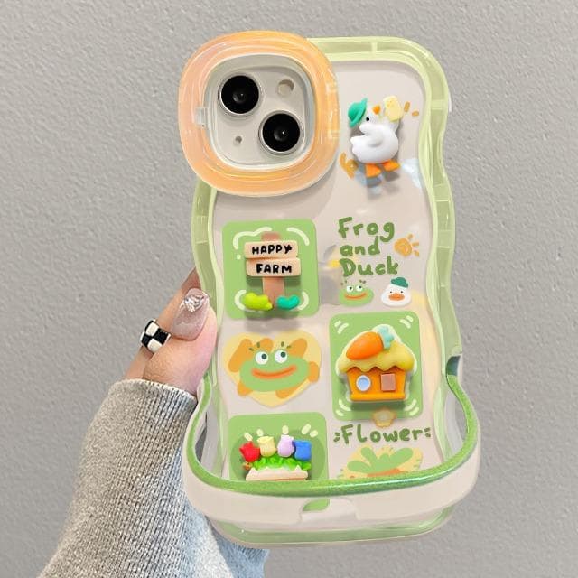 Applicable To Apple 15 Mobile Phone Case IPhone 14 Frog Duck Doll 13 Wavy Edge Invisible Double Bracket 12 Transparent iphone 15 promax