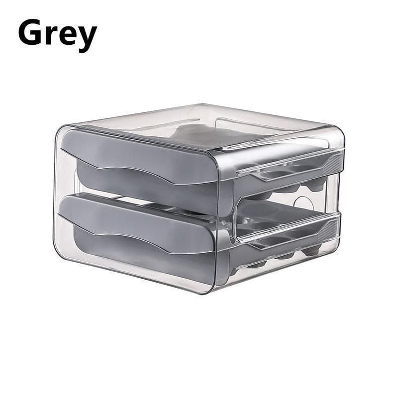 Refrigerator Egg Storage Box Drawer Type Stackable Clear Plastic Egg Organizer Box grey