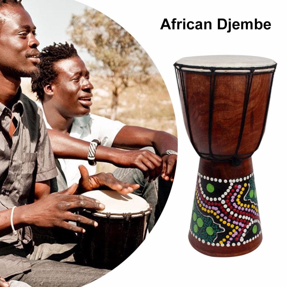 6in Djembe Drum Hand-Carved Solid-Wood Goat-Skin Traditional African Gift multicolour