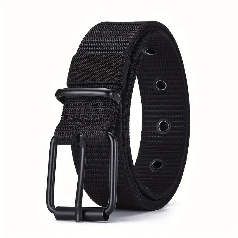 1pc Mens Durable Nylon Canvas Belt - Heavy-Duty Tactical Work Belt with Stylish Quick-Release Prong Buckle for Everyday Wear 120cm black