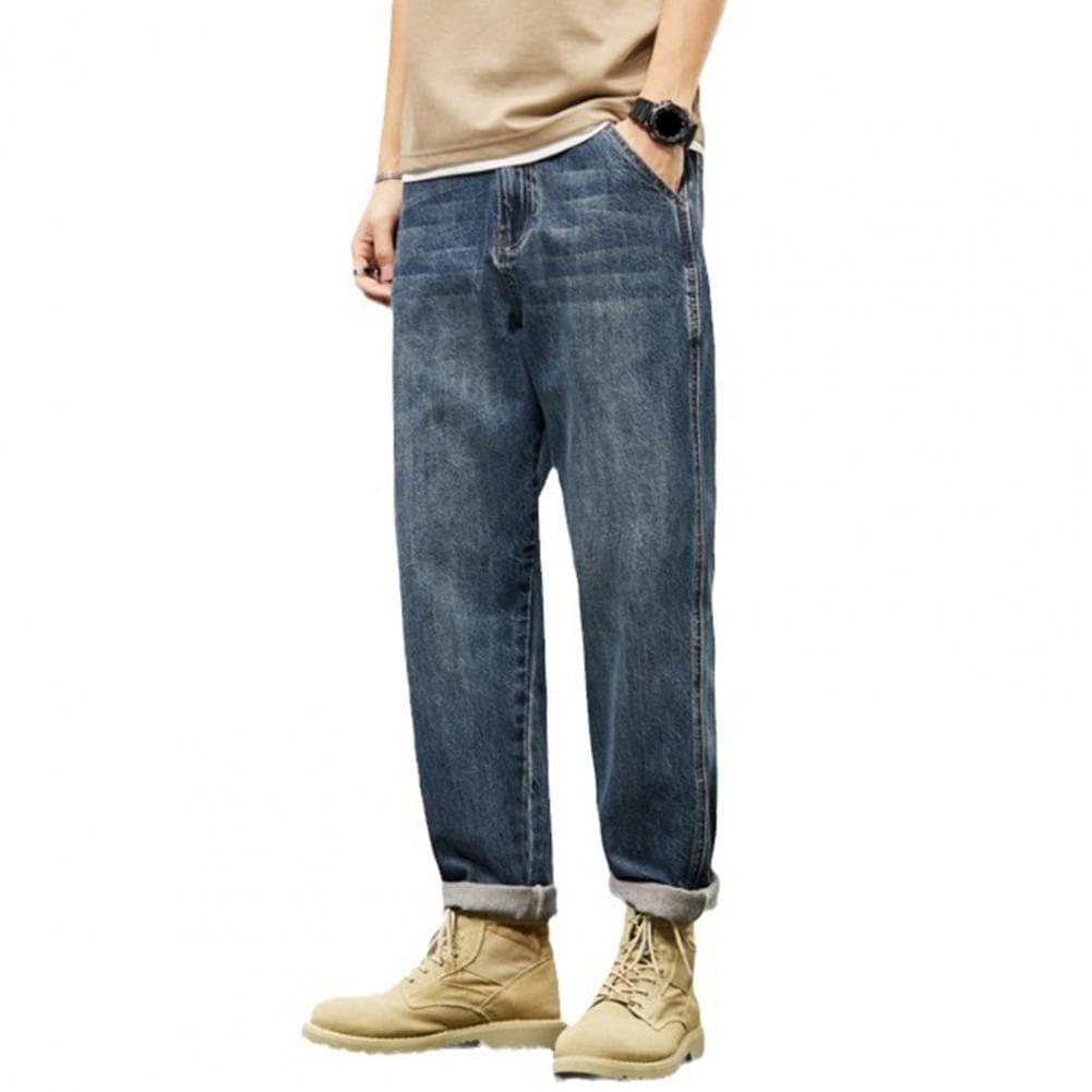 Men Jeans Gradient Color Loose Fit Denim Pants with Multi Pockets Button Zipper Fly Harem Pants Streetwear 29