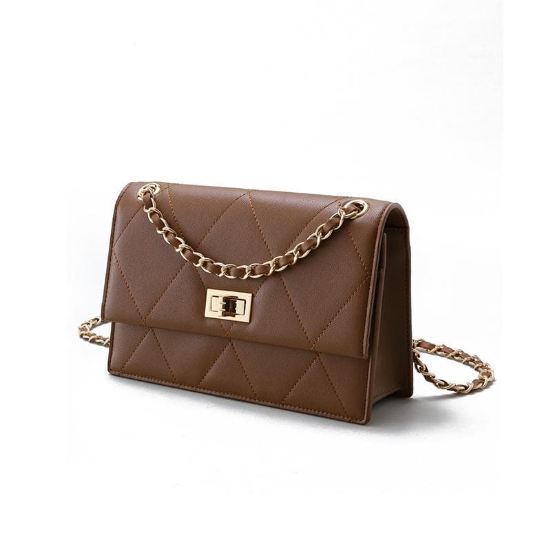 Leather Niche Retro High-end Small Fragrance Diamond Chain Underarm Bag Women's Shoulder Crossbody Bag coffee