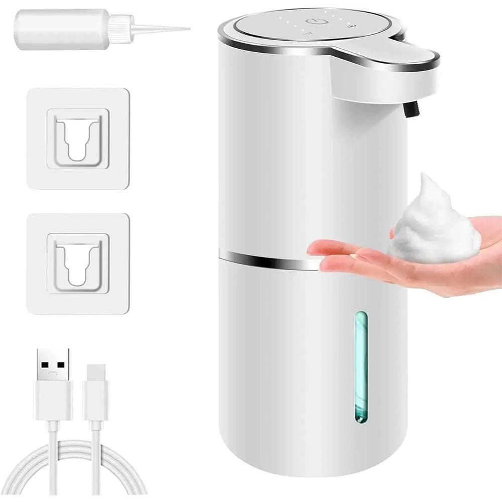 Automatic Touchless Foaming Soap Dispenser 380ml 4 Level Adjustable USB Rechargeable Electric Wall Mounted for Bathroom Kitchen white