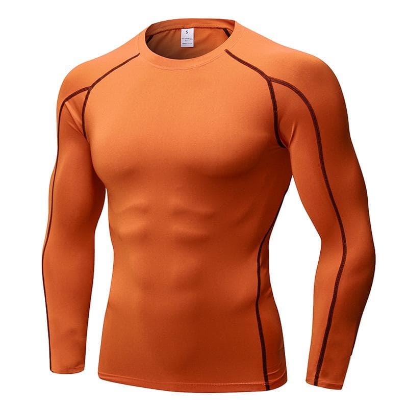 Men's Running Long Sleeve T-shirt quick-drying suit fitness sports tight t-shirt new Training jogging 1059 XL orange