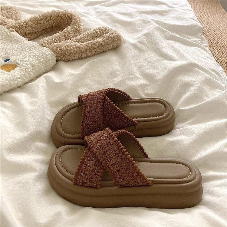 Women Wedge Slippers Platform Flip Flops Soft Comfortable Casual Thick Soled Shoes Outdoor Beach Sandals Ladies Slides 40 brown