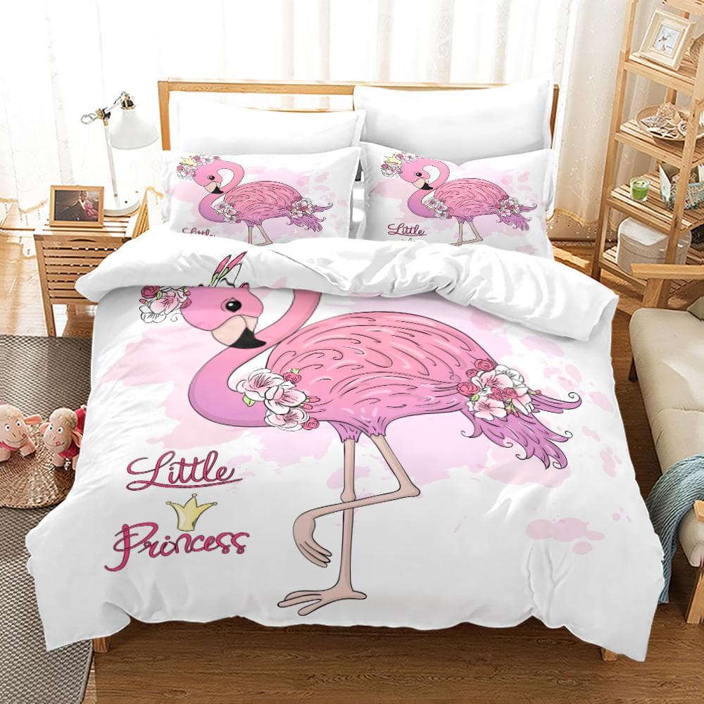 Pink flamingo Bedding Set Single Twin Full Queen King Size Flamingo Bed Set Aldult Kid Bedroom Duvetcover Sets 3D Anime 013 AU Single(140x210cm)