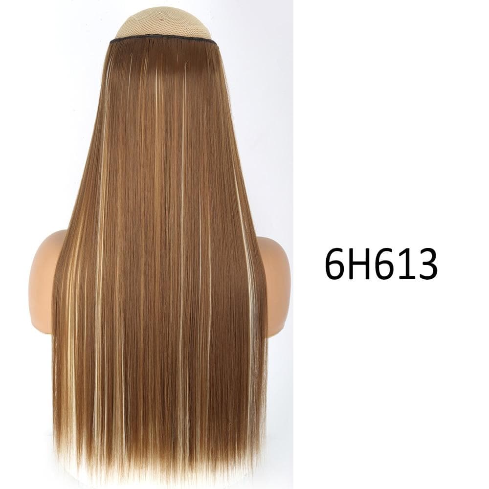 MISS WIG Long and Smooth Synthetic Extensions with 5 Clips One-piece 32 Inch Hairpiece Black Blonde Fake Hair for Women 55 cm