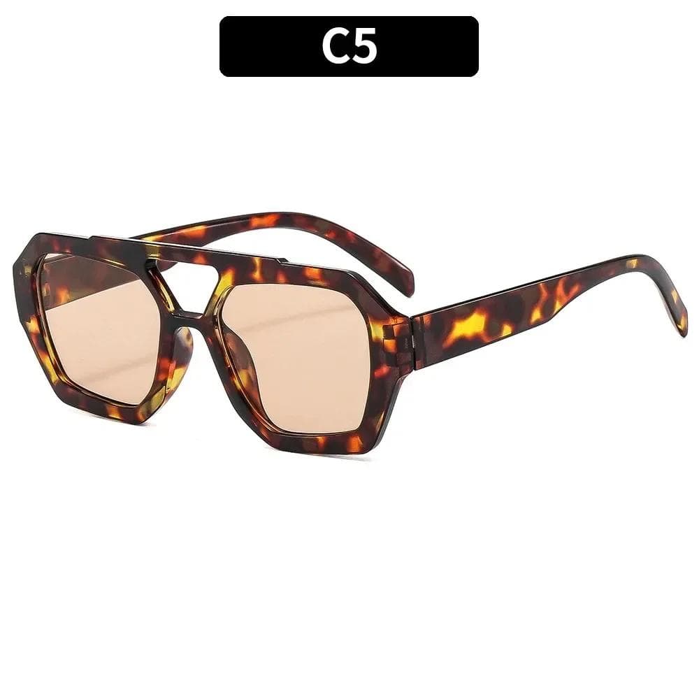Luxurious retro double beam womens sunglasses large frame leopard print brown gradient fashion